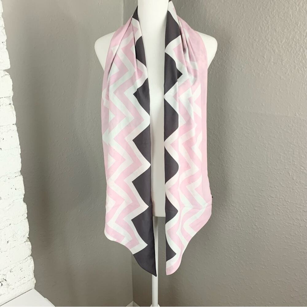 Ted Baker Palace Gardens Floral Chevron Striped Pink Skinny Scarf 10”x 70” - Picture 4 of 10